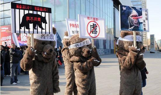 民眾“扮熊”示威抗議活熊取膽